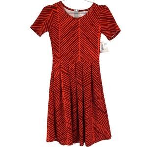 Lularoe Red and Orange Striped Amelia Dress